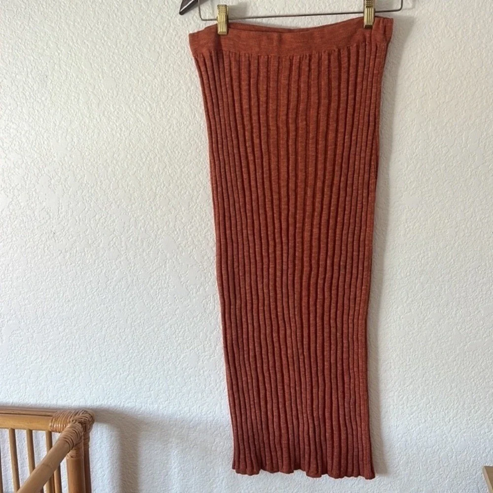 Free People Veda Set - Cinnamon Rust Ribbed Knit Midi Skirt and Top